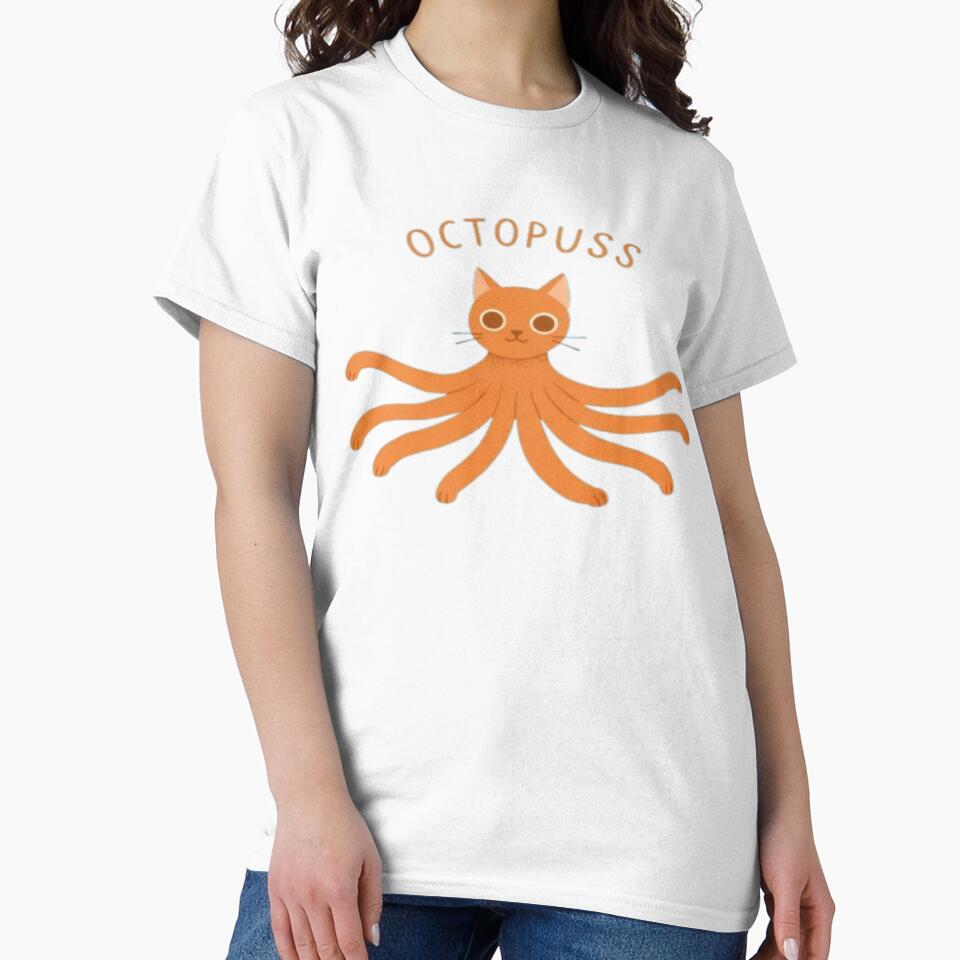 Octopuss Cat Cloth PRINT – Cute Octopus Cat Pun Illustration by PixelPopsShop