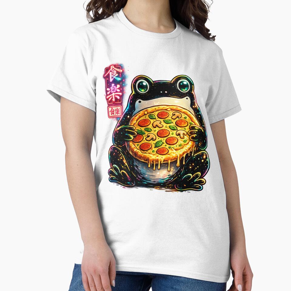 Neon-Cyber-Frog-Pizza-Shirt – Japanese Streetwear Aesthetic Tee by afr-saad Unisex , , , Long Sleeve Tee