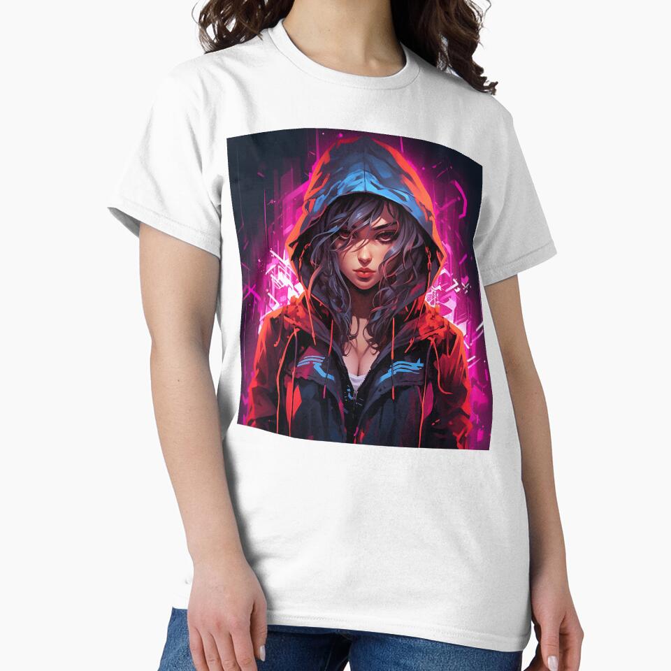 Arcane Anime Girl - Cyberpunk Artwork by DW3WD Unisex , , , Long Sleeve Tee
