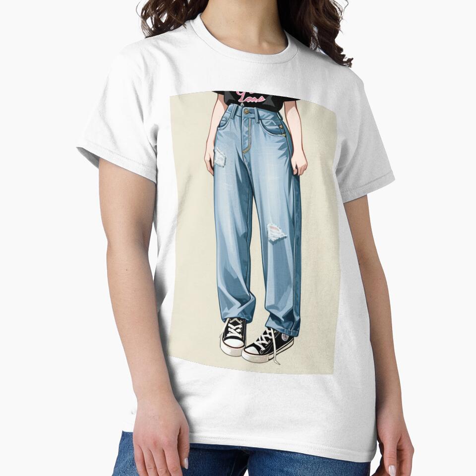 Fashion - Casual outfit black tee distressed jeans by AnimeShin Unisex , , , Long Sleeve Tee