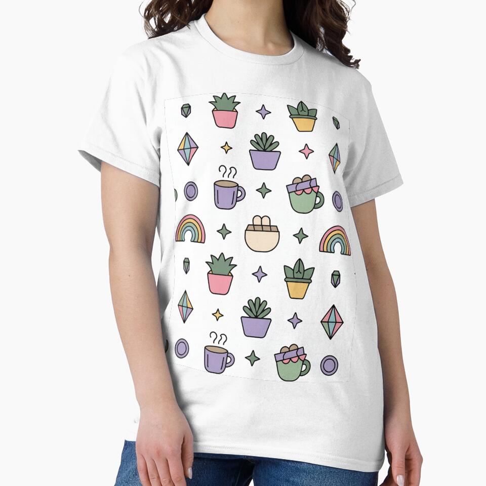 Cute Succulents Crystals Coffee Rainbow Seamless Pattern - Pastel Cozy Repeat by Midnight Veil Designs