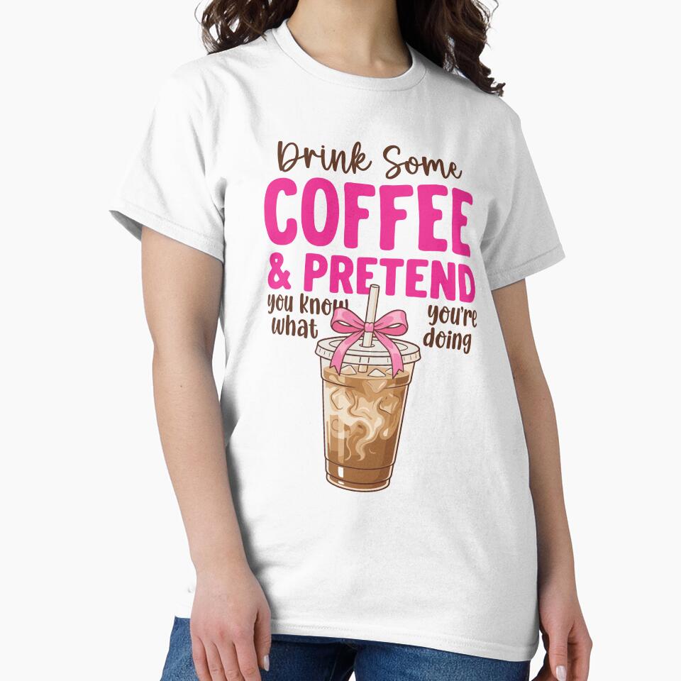 Funny Preppy Iced Coffee Pink Bow Coffee Lover by KroghDs Unisex , , , Long Sleeve Tee