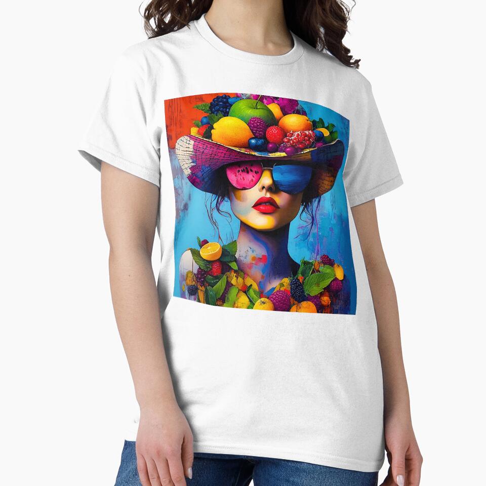 Whimsy Pop Art Female With Fantastical Fruit Hat by DEC02 Unisex , , , Long Sleeve Tee
