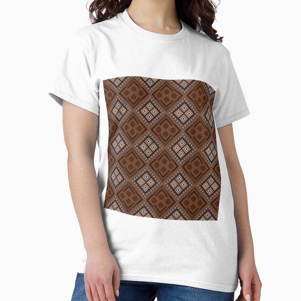 This bohemian repeat print blends soft floral elements with a neutral palette pattern in rich brown by zephstudoartist