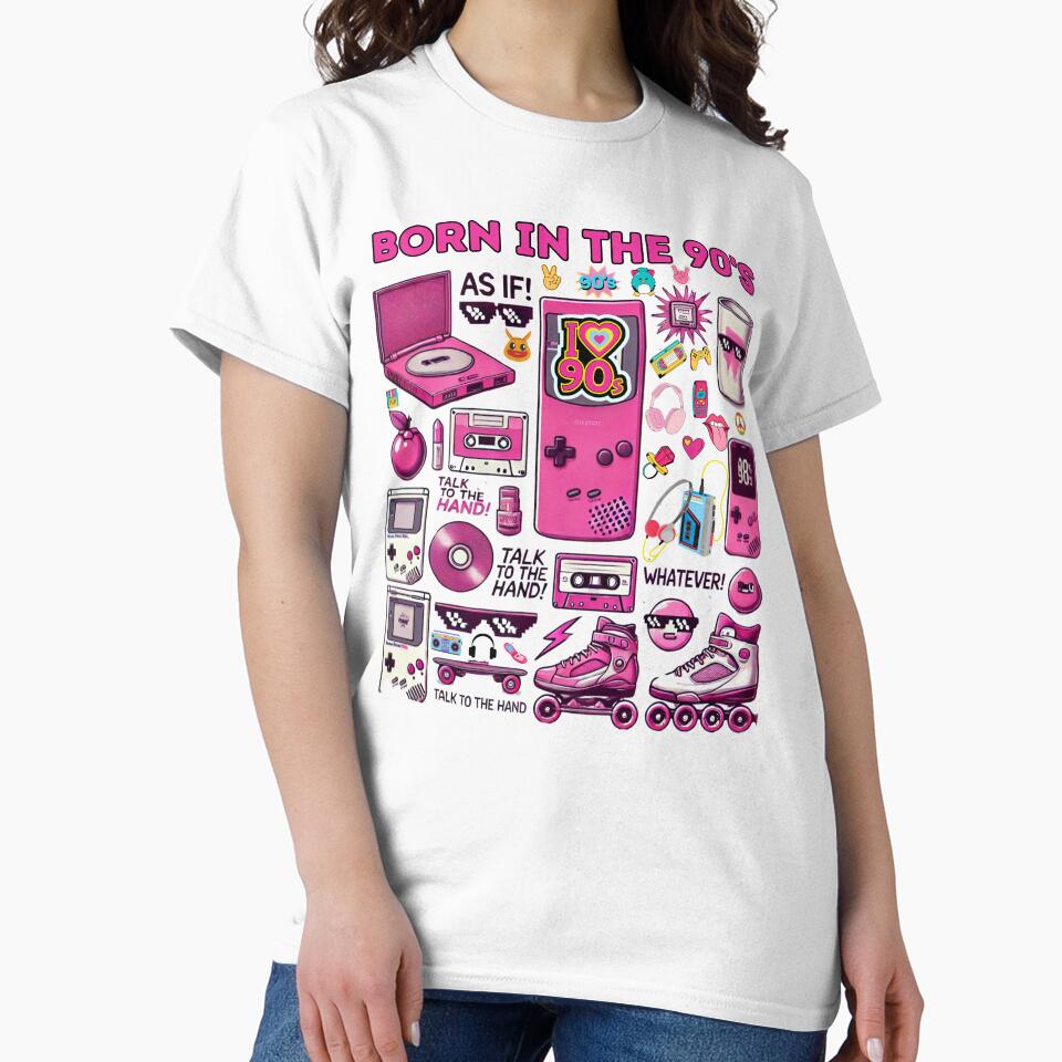 Retro 90s Pink Collage – Cassette, Mic, Boombox & Sunglasses Design by WHDProduction45 Unisex , , , Long Sleeve Tee