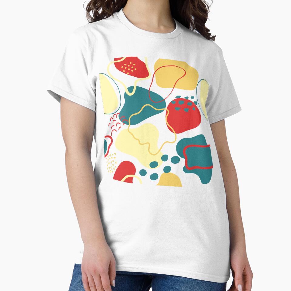 Mid century abstract shapes pattern (red, yellow and blue on white background) by Chinxi