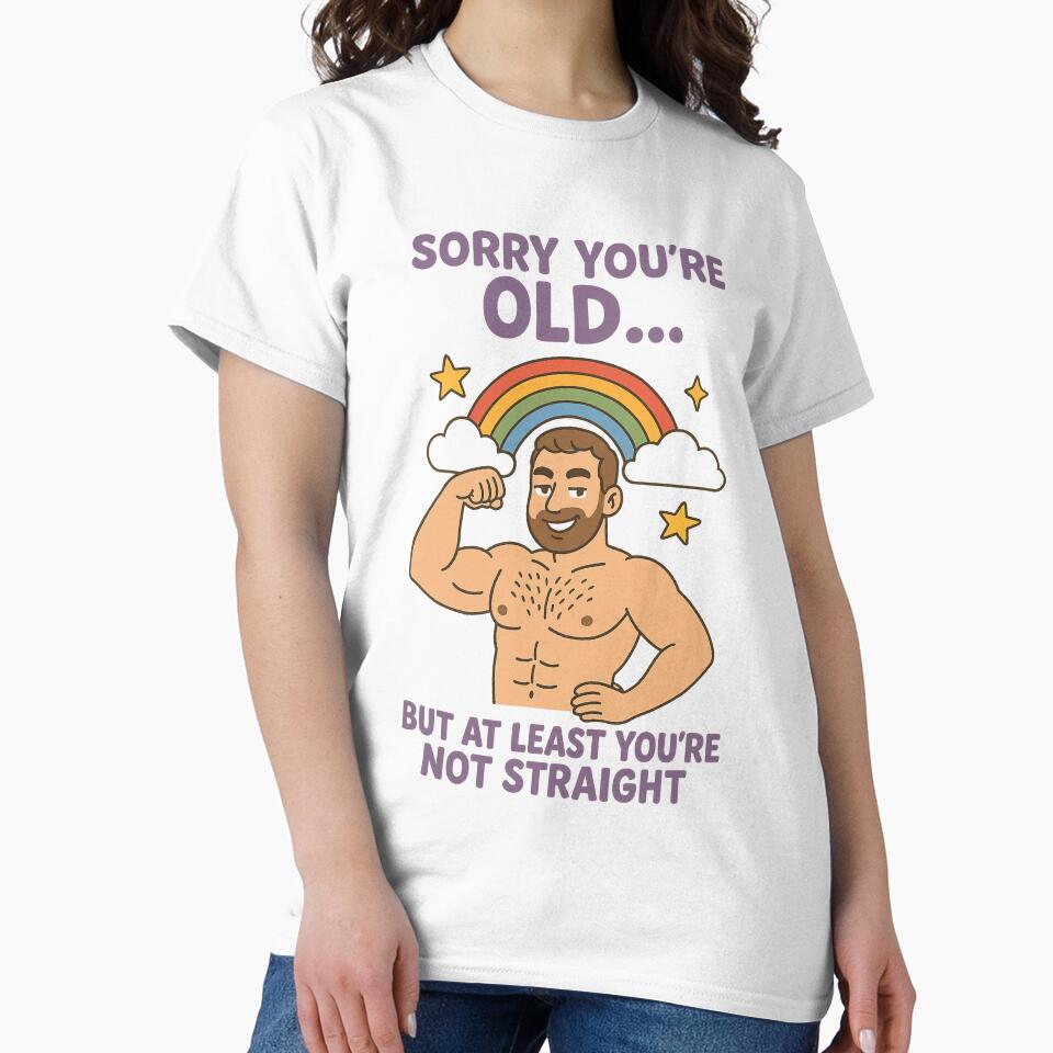 Sorry You’re Old But Not Straight – Gay Rainbow Muscle Birthday by Aryabek Unisex , , , Long Sleeve Tee