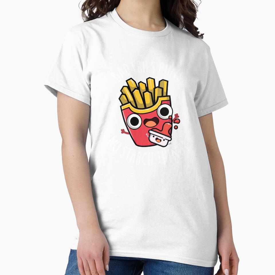 Bad Fries Puns No Starch Thing Funny Food Pun (Dark BG) by punnybone Unisex , , , Long Sleeve Tee
