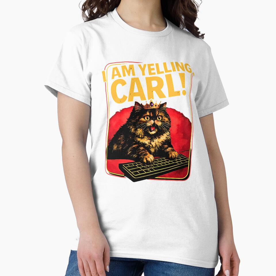 I Am Yelling Carl Funny Angry Cat Meme Retro Design by NinigFox Unisex , , , Long Sleeve Tee