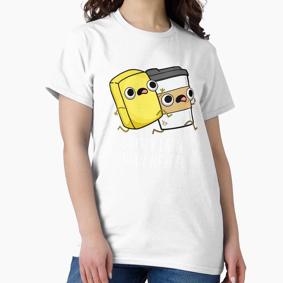Butter Latte Than Never Funny Food Pun (Dark BG) by punnybone Unisex , , , Long Sleeve Tee