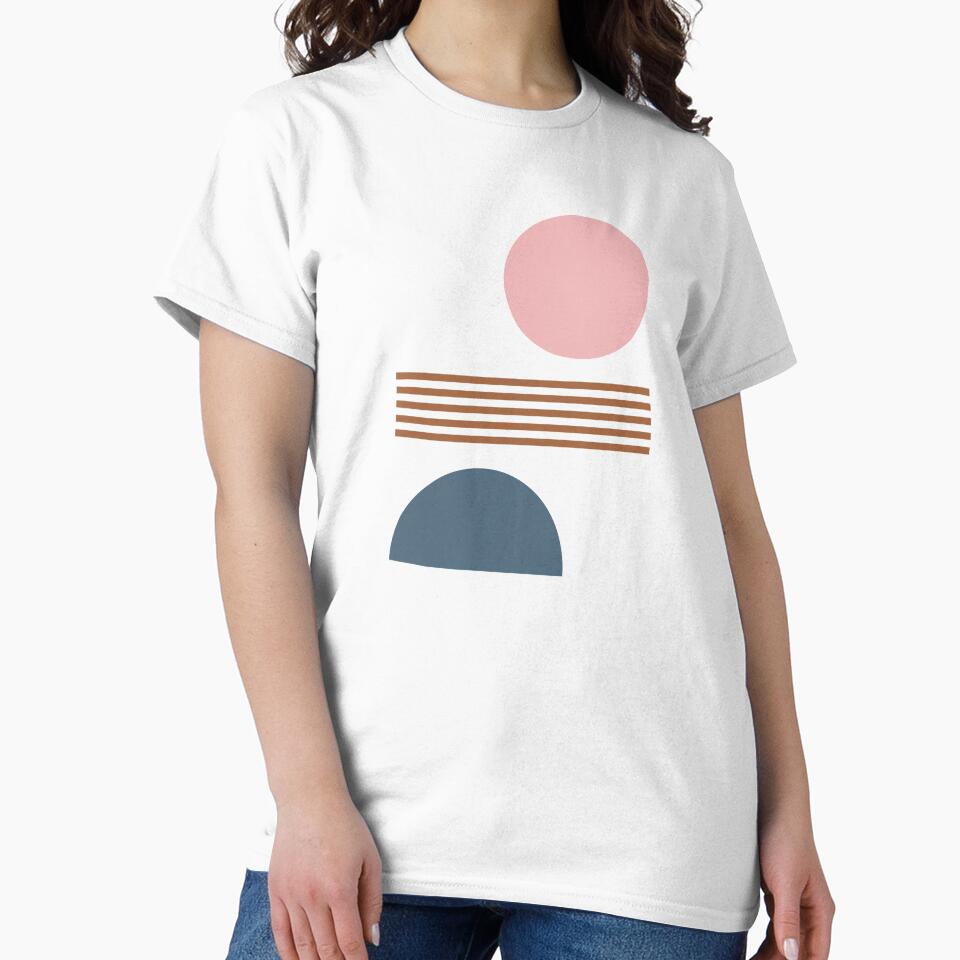 Minimalist Modern Geometric Shapes and Lines Pattern in Pink, Blue, and Terracotta by JuneJournal