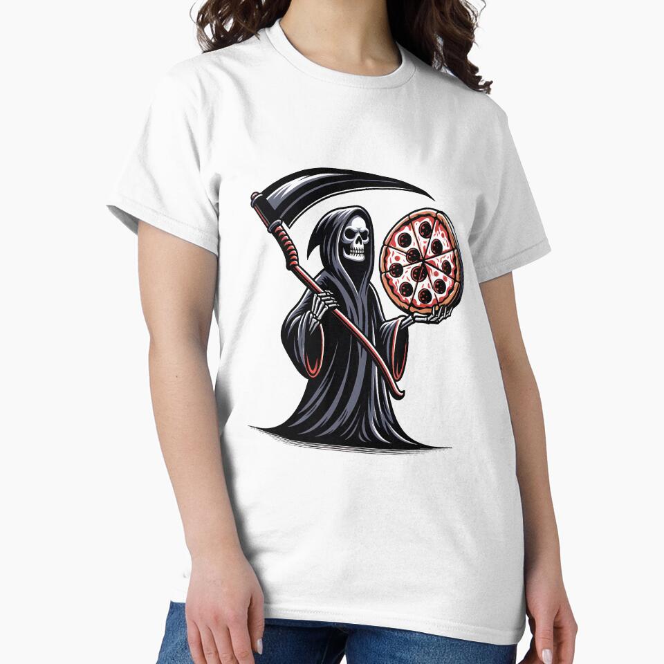 Funny Skull Reaper Pizza Lover, Halloween by Logiamerch Unisex , , , Long Sleeve Tee