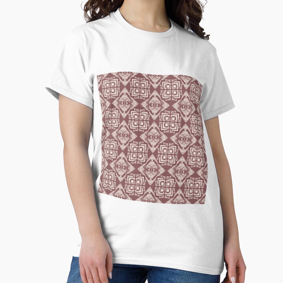 Beige floral seamless pattern on maroon background. Ethnic repeat print with bohemian by zephstudoartist