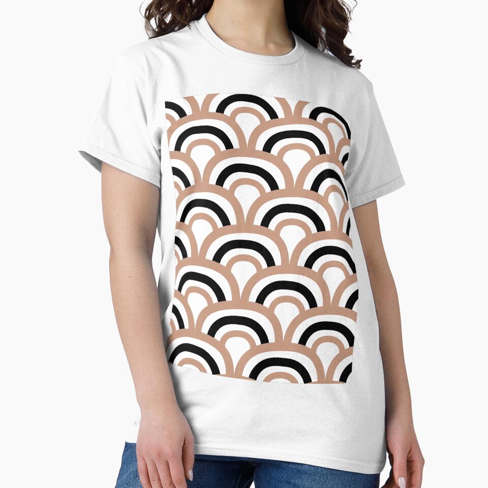Tan Black and White Scallop stripe Pattern Pairs DE 2022 Popular Color Chinook Salmon DET456 by ColorOfTheYears