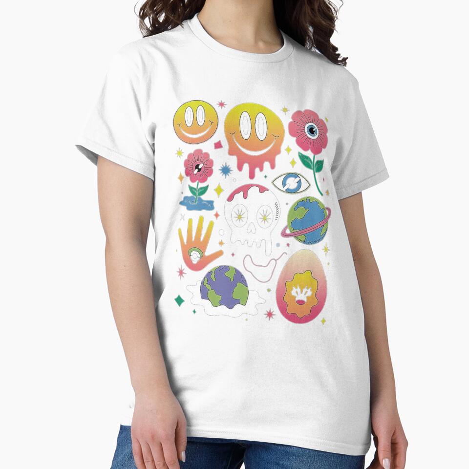 Colorful Psychedelic Smiley Faces and Cosmic Flowers Illustration by love3617