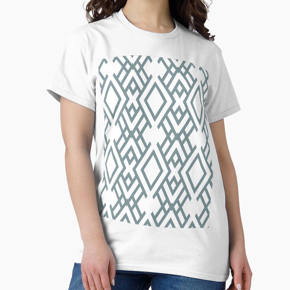 Blue and White Geometric Striped Art Deco Pattern Coordinates w/ Farrow & Ball 2022 Popular Color Stone Blue 86 - Colour Trends - Trending Hue by ColorOfTheYears