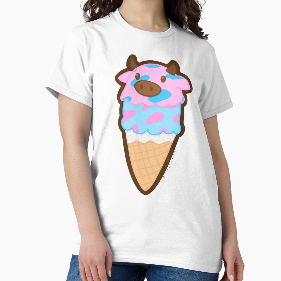 Cotton Candy Ice Cream Cow by Jenny Rogers Unisex , , , Long Sleeve Tee