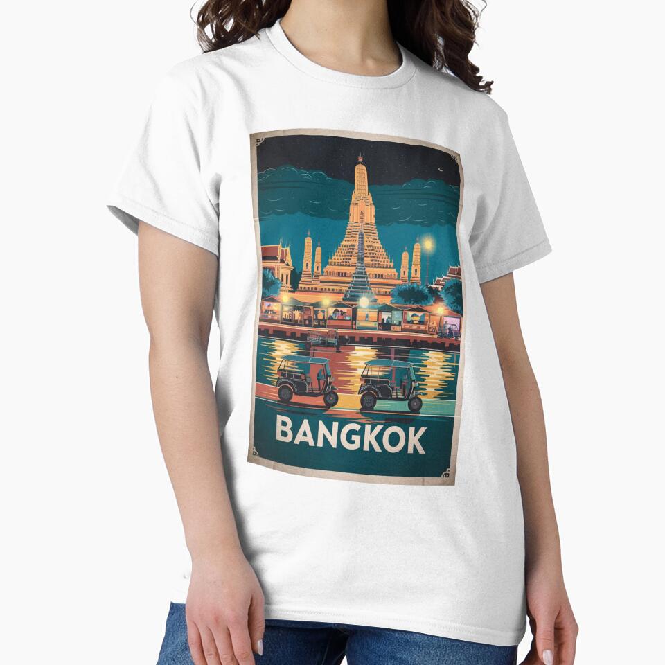 Bangkok Vintage Travel Poster by TravelerRat Unisex , , , Long Sleeve Tee