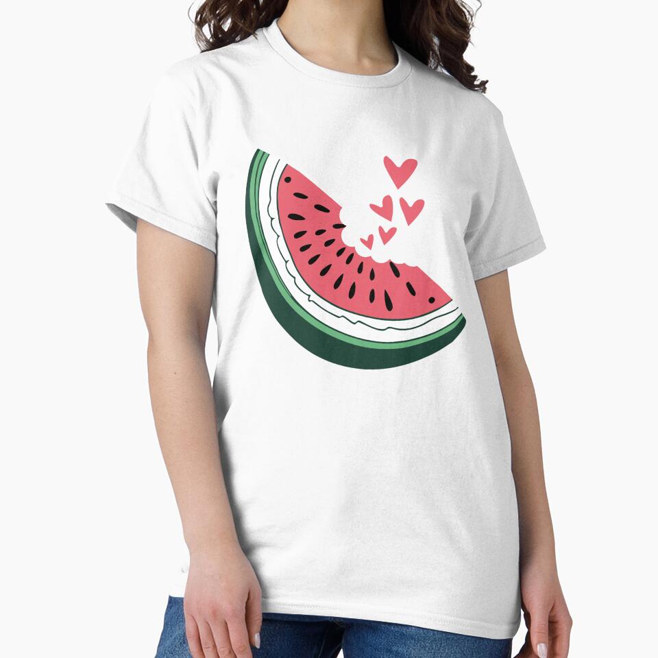 Watermelon slice hearts kawaii summer fruit eating lover art by alenaz Unisex , , , Long Sleeve Tee
