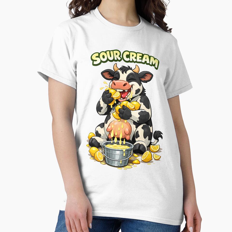 Sour Cream Funny Cow Cartoon – Lemon Pun Cute Animal Meme Design by AuraloomAtelier