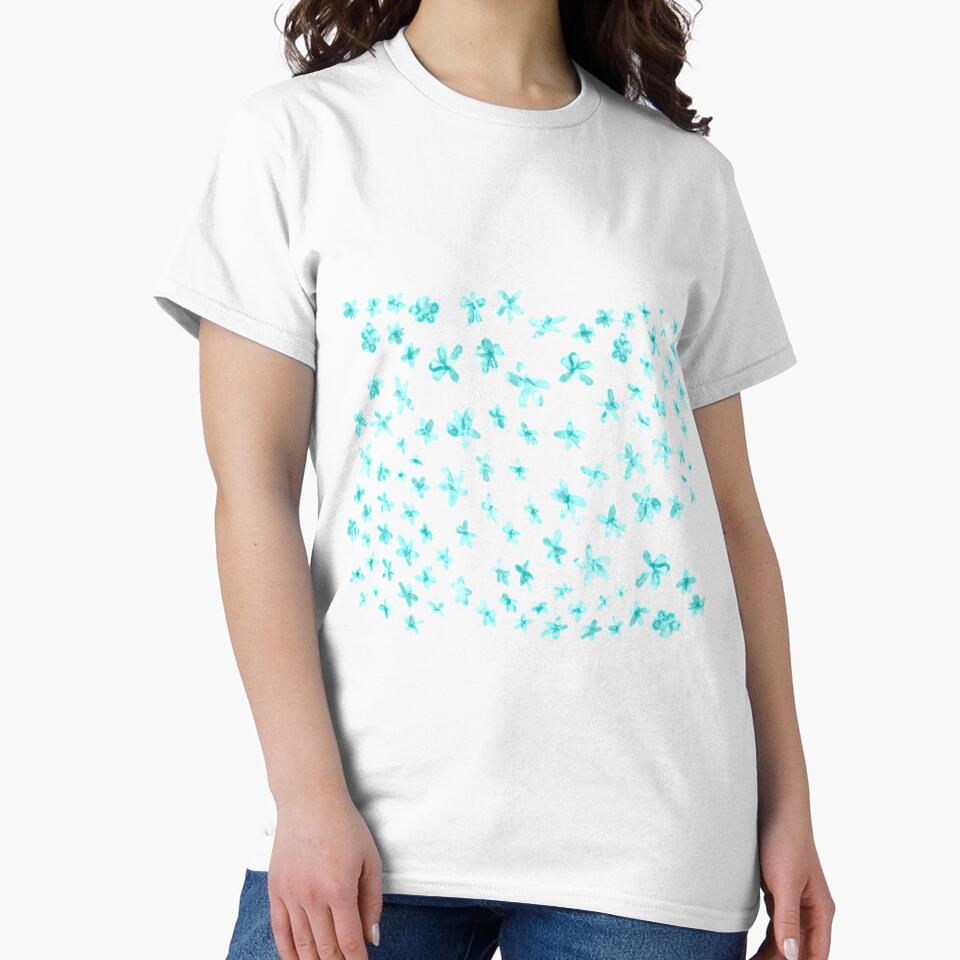 Teal Flowers by Dsfoxco Unisex , , , Long Sleeve Tee
