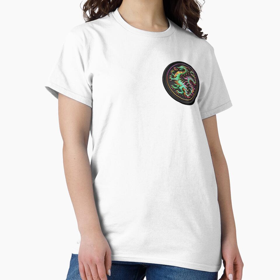 emerald dragon badge - embroidery iron patch textured graphic artwork by hayrpictures Unisex , , , Long Sleeve Tee
