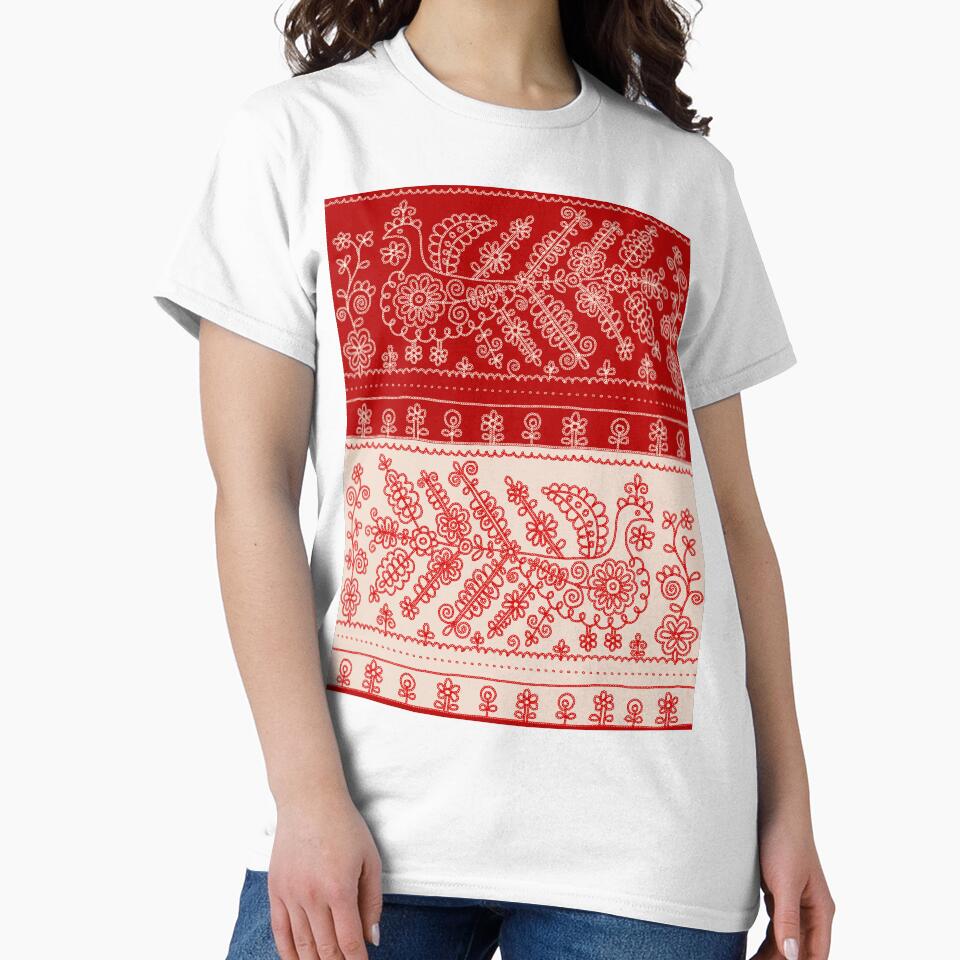 Karelian red and white embroidery bird by 1enchik