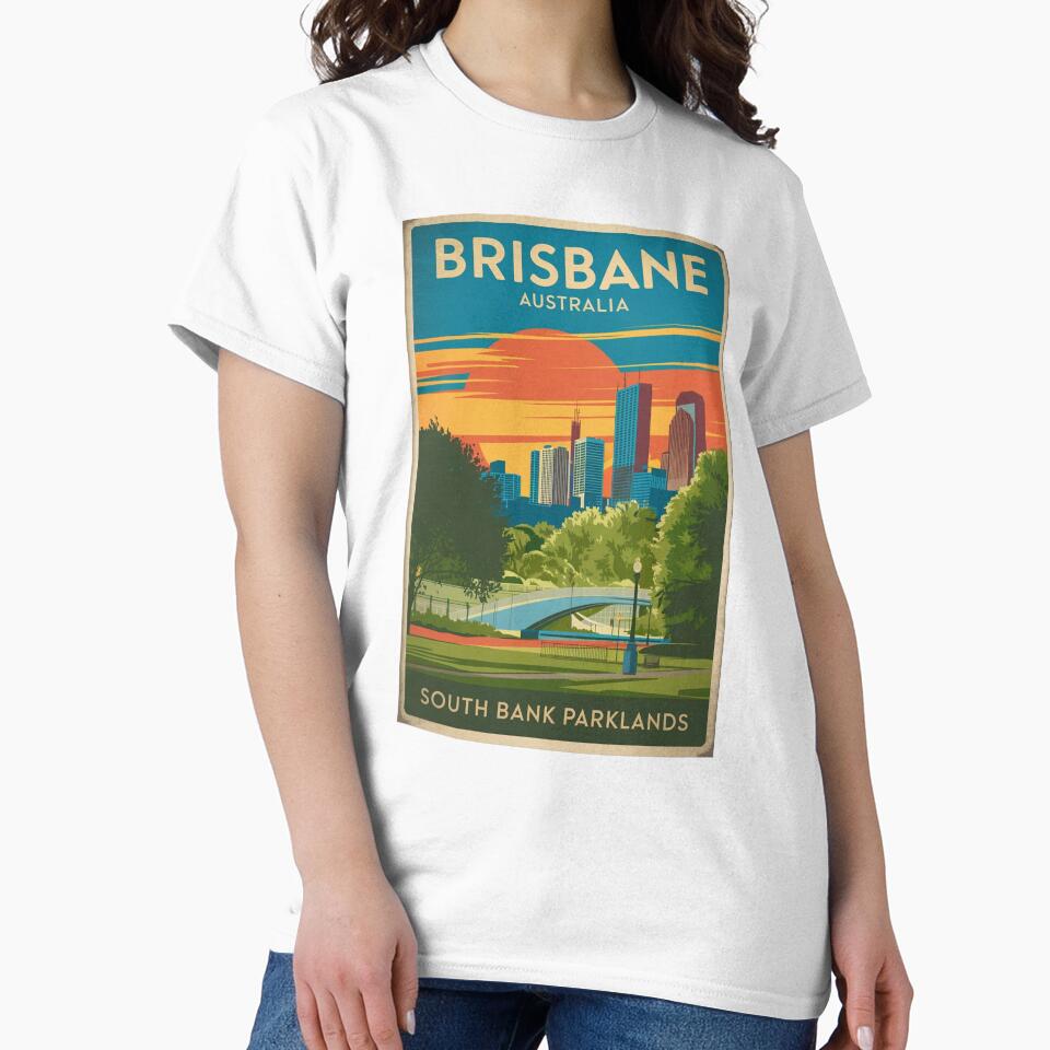 Brisbane Vintage Travel Poster by TravelerRat Unisex , , , Long Sleeve Tee