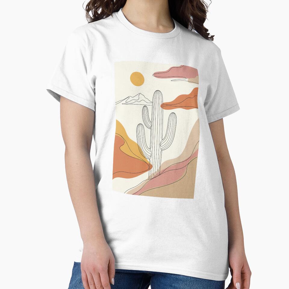 Modern Abstract Line Art Saguaro Cactus Desert Minimalist Boho Landscape Neutral by Maxbevier