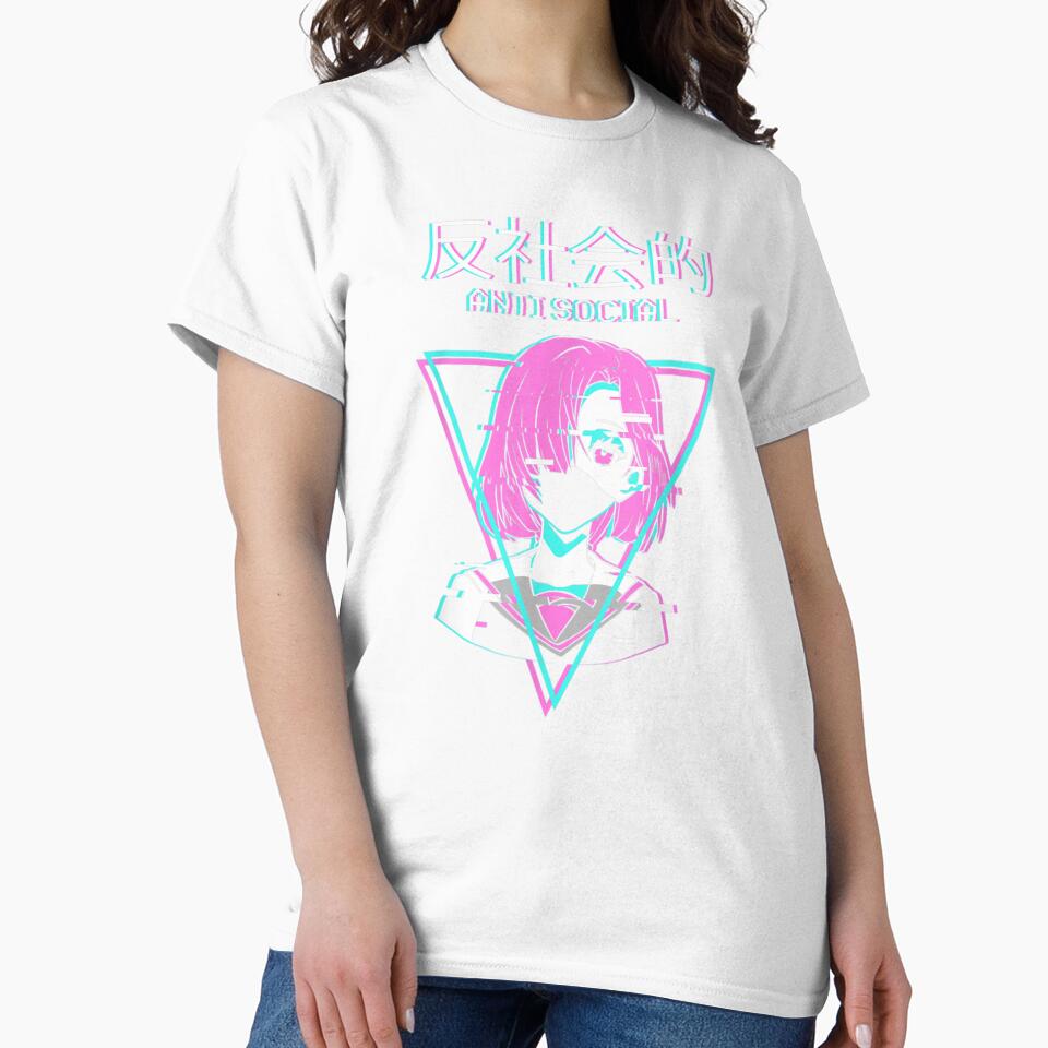 Antisocial Vaporwave Anime Girl Japanese Indie Alt Aesthetic by BrianLangley2 Unisex , , , Long Sleeve Tee