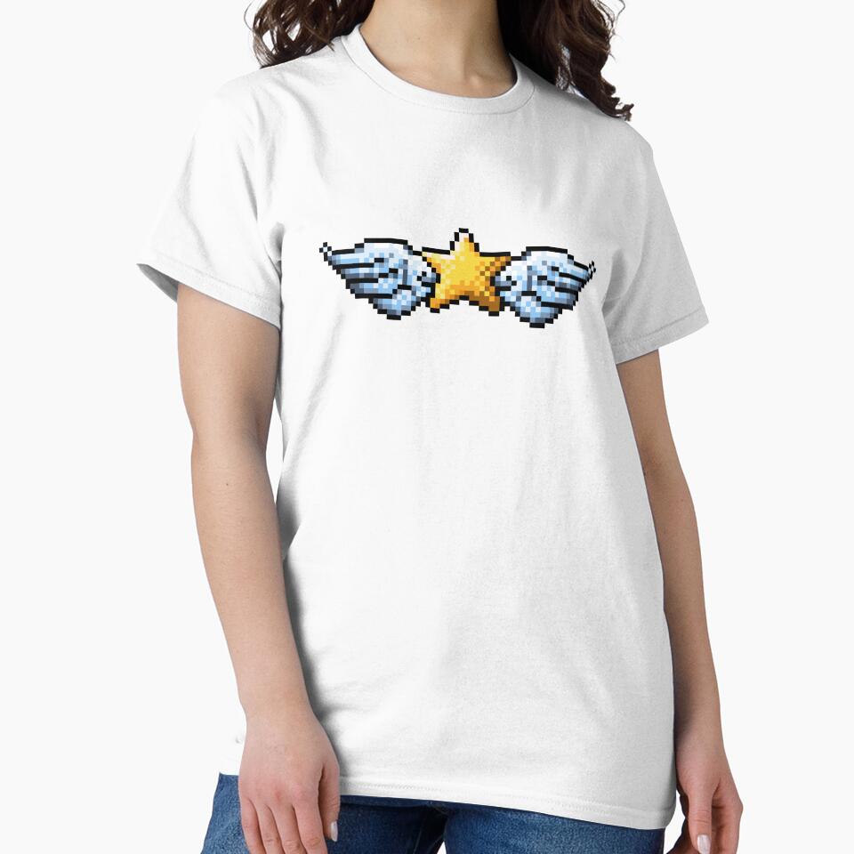 Retro Pixel Art Golden Star with Wings by OneToTee Unisex , , , Long Sleeve Tee