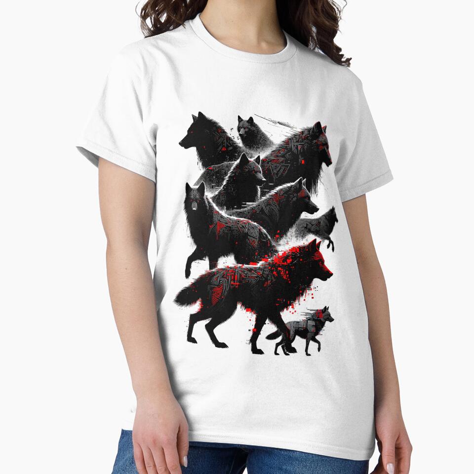 Neo-Tribal Glitch Wolf Pack by TommySpark Unisex , , , Long Sleeve Tee