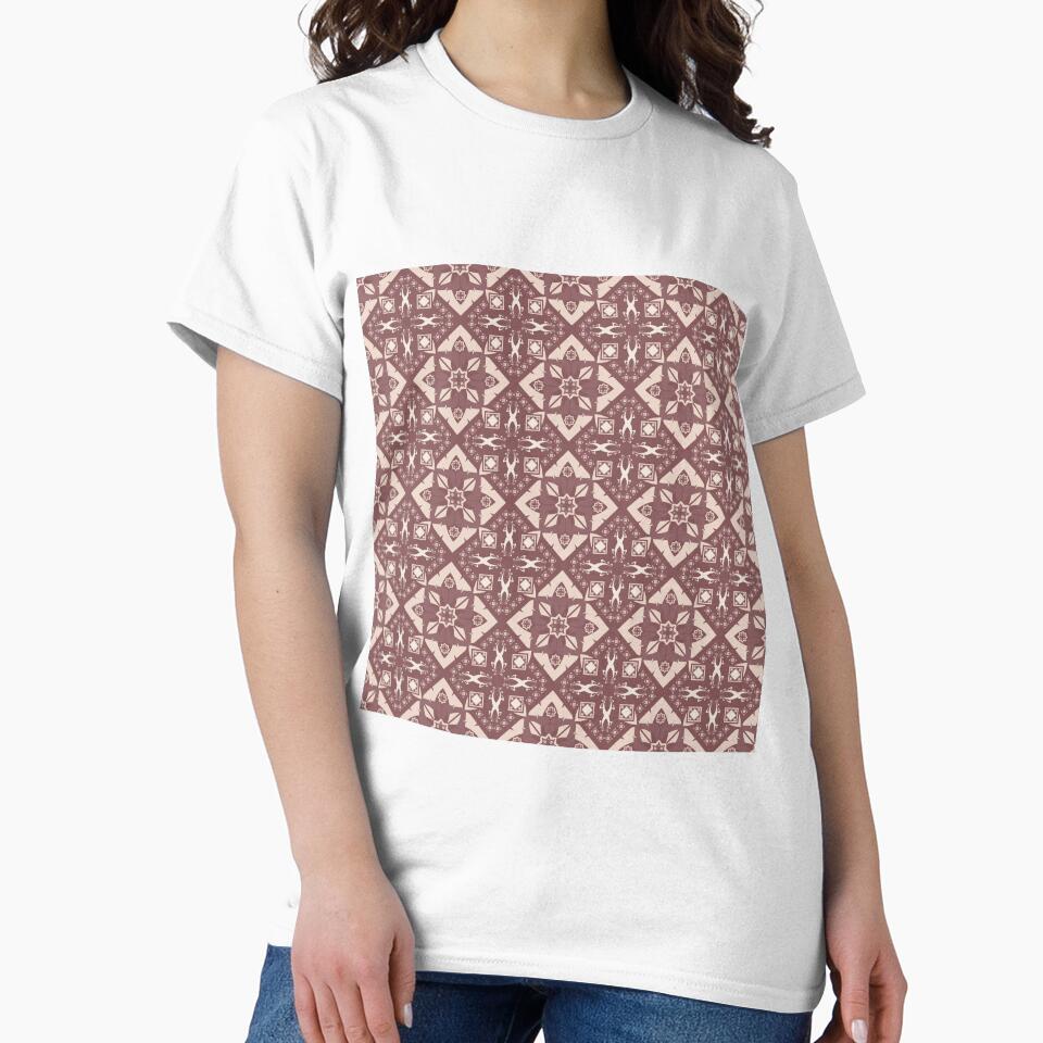 Beige damask floral seamless pattern with ethnic and tribal style on maroon by zephstudoartist