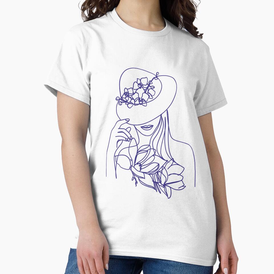 Tote Bag Minimalist Floral Hat Line Art – Elegant Woman Portrait by yedi dijital