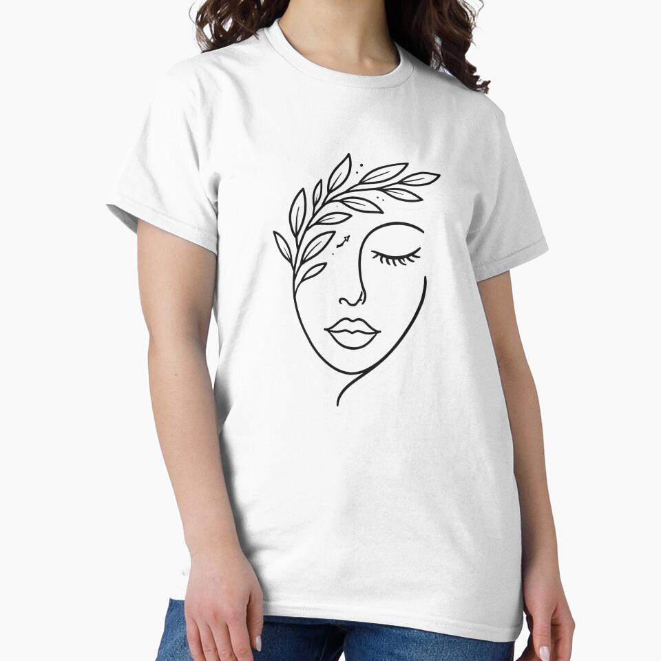 Minimalist Line Art Woman Face with Leaves | Elegant Aesthetic Botanical Portrait by Dasts Cart