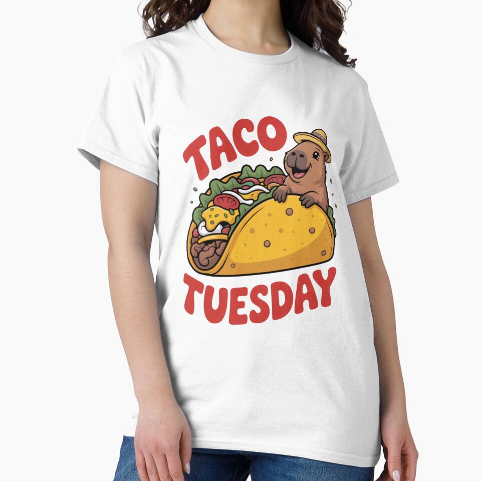 Capybara Taco Tuesday Funny Food Design by MonkiFlipp Unisex , , , Long Sleeve Tee