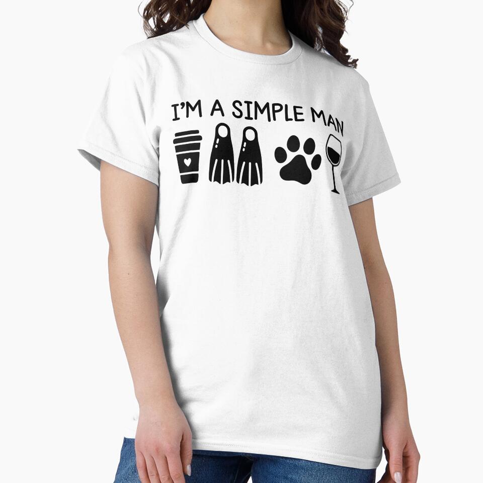 Man Scuba Diving Coffee Dog Wine I'm A Simple Man by gunaone-design