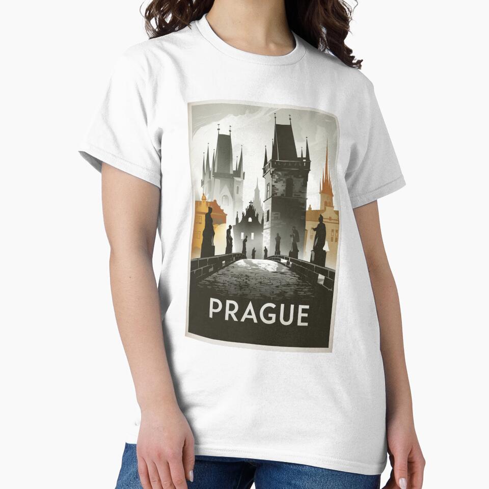 Prague Vintage Travel Poster by TravelerRat Unisex , , , Long Sleeve Tee