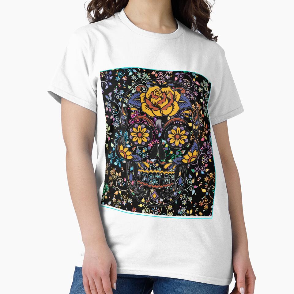 Floral Skull on Flower Print by KATKattalestv Unisex , , , Long Sleeve Tee