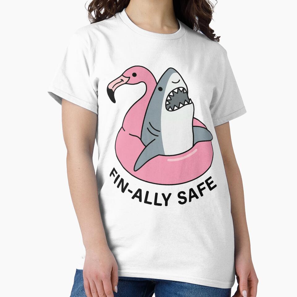 Fin-ally Safe – Funny Shark Summer Pun by aiqdelicia Unisex , , , Long Sleeve Tee