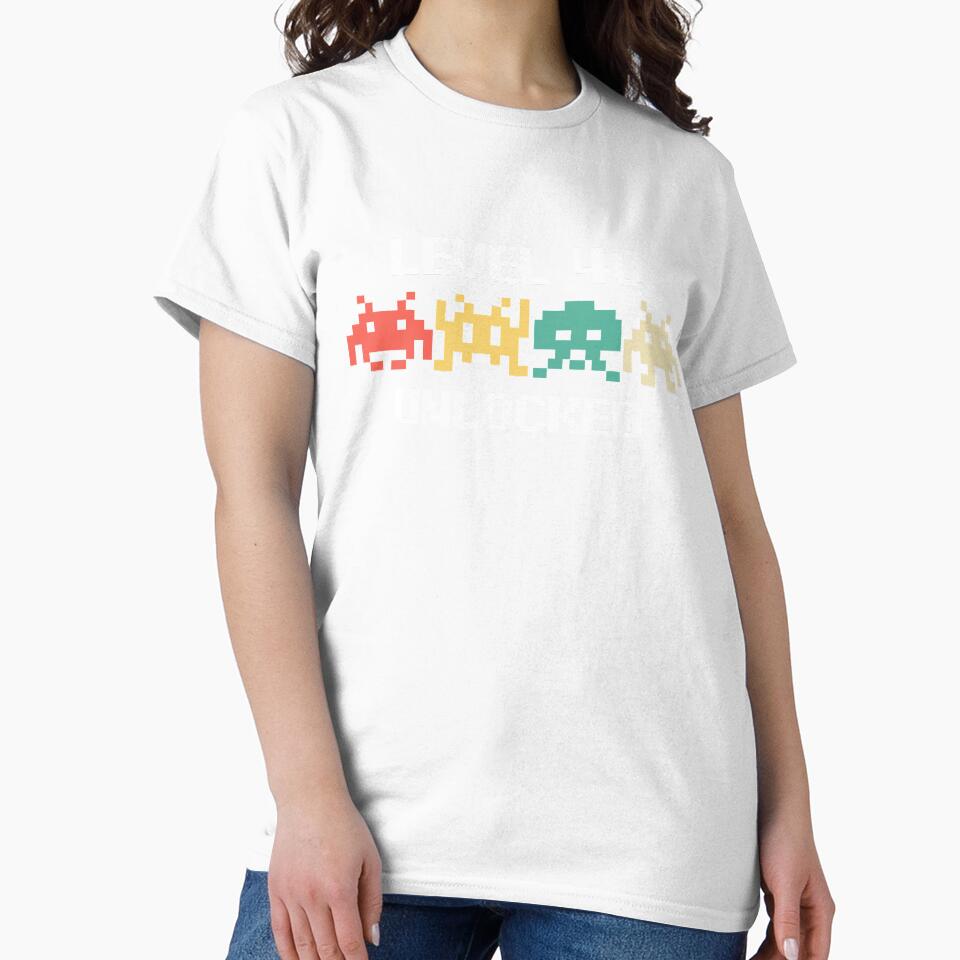 Level 40 unlocked Gamer Vintage Retro Gaming Arcade 80s by majuga Unisex , , , Long Sleeve Tee