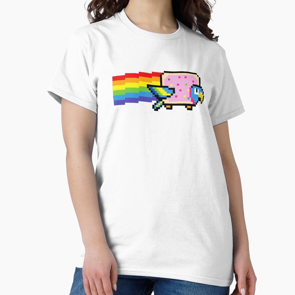 Pixel Rainbow Flying Bird Pixel Art Retro Style by JEFDodsonArt Unisex , , , Long Sleeve Tee