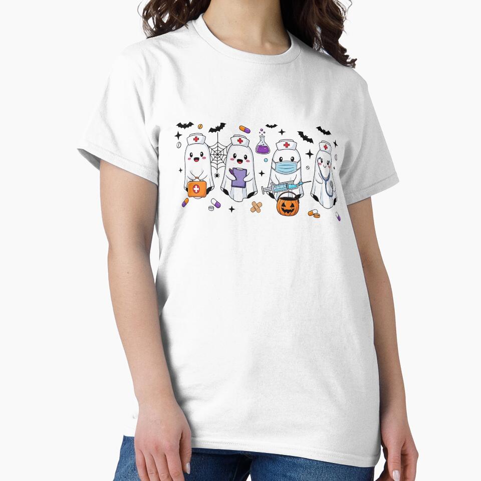 Ghost Nurses Halloween Crew Funny Nursing Gift Women by wabeen Unisex , , , Long Sleeve Tee