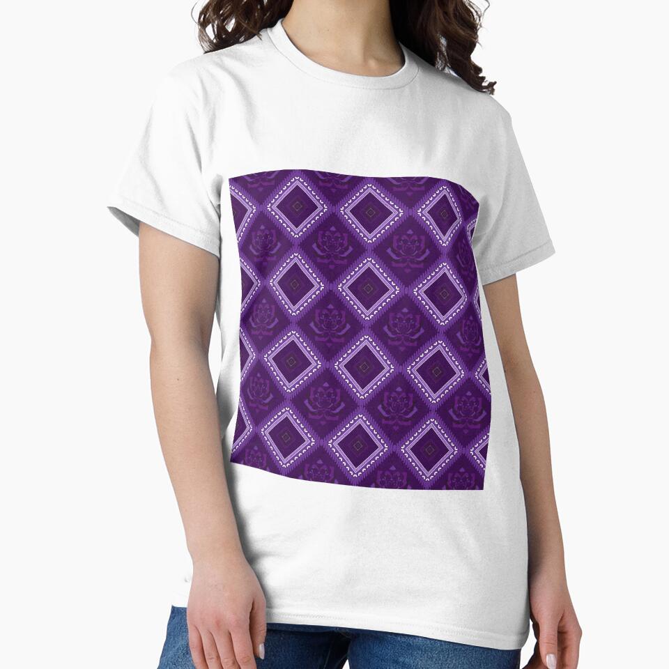 Seamless floral pattern in bohemian style with tribal geometric design, using purple, eggplant by zephstudoartist