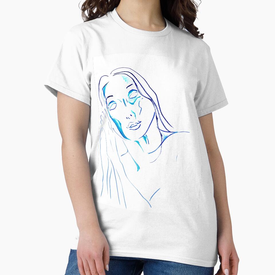 Woman's Face in Blue — Gestural Ink Portrait Drawing by essentialink
