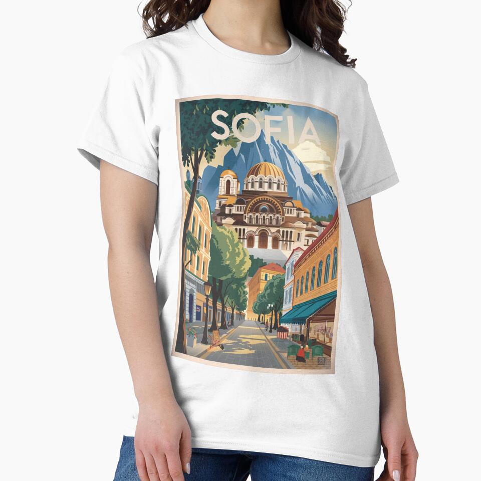 Sofia Vintage Travel Poster by TravelerRat Unisex , , , Long Sleeve Tee