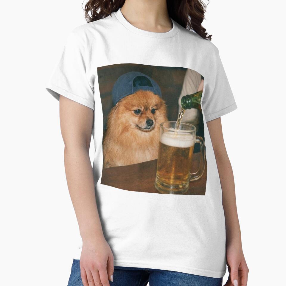 Funny Pomeranian Drinking Beer by ascribbler19 Unisex , , , Long Sleeve Tee