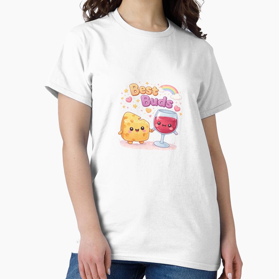 Best Buds Cheese and Wine Kawaii by CreativeEmily Unisex , , , Long Sleeve Tee