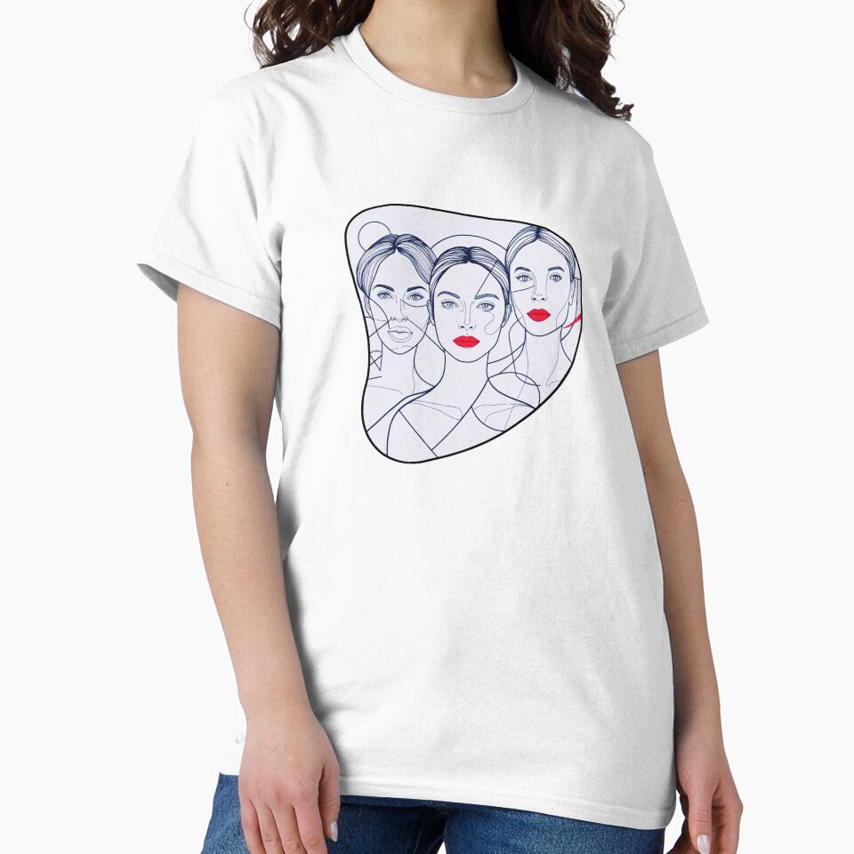 Modern Monochrome Line Drawing Red Contrast Female Faces by Hanging On By A Staple