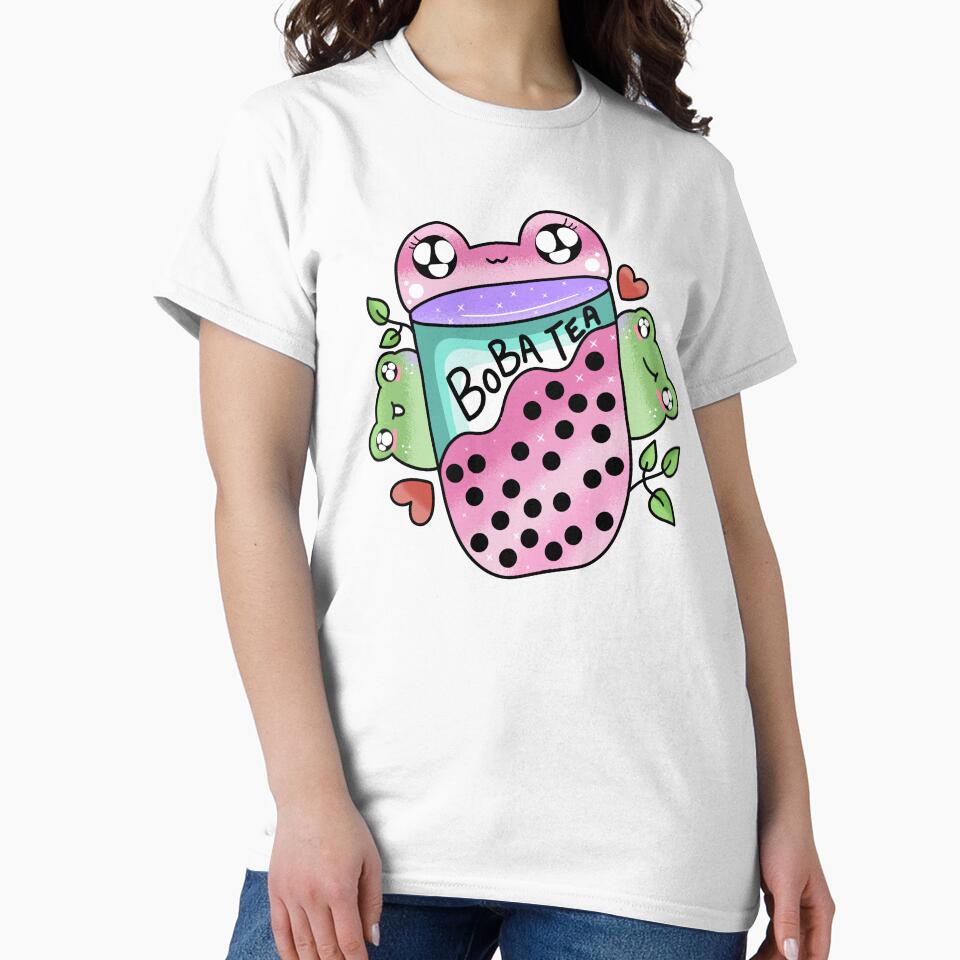 Kawaii cute frog drinking boba by Quacktails Unisex , , , Long Sleeve Tee